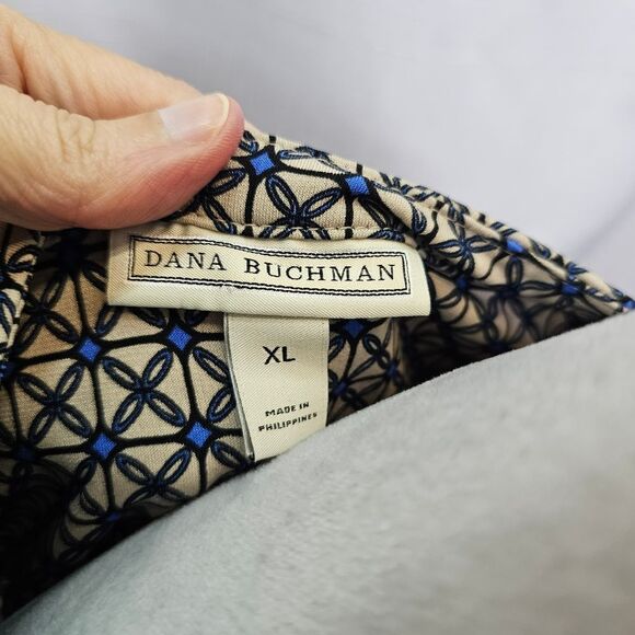 Dana Buchman Tan and Blue Geometric Print Popover Blouse Size XL - Picture 6 of 9
